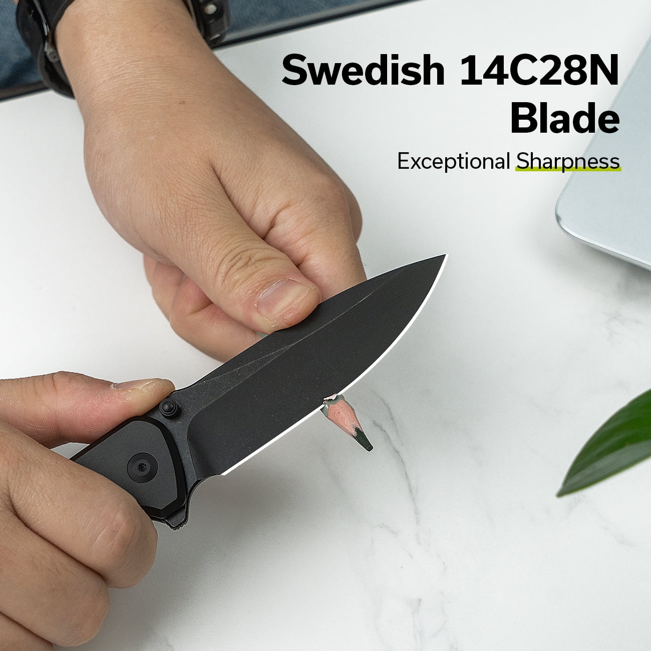 CIVIVI Hyperpulse Pocket Folding Knife, 3.5" 14C28N Blade Lightweight Black Aluminum Handle C23087A-1