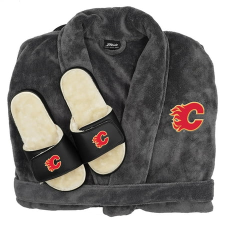 

ISlide Gray Calgary Flames Faux Fur Slide Sandals & Robe Bundle