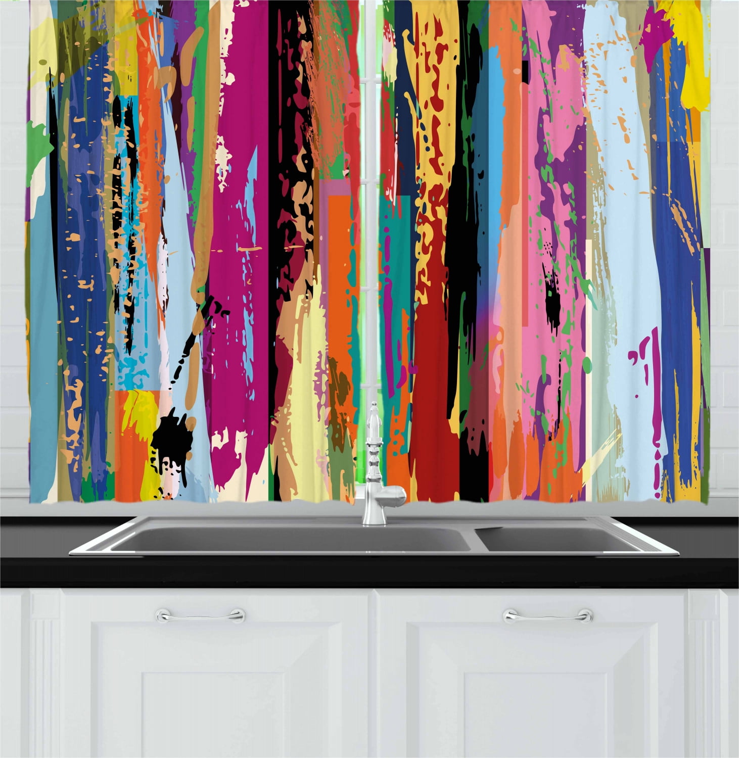 Rainbow Colored Paint with Leaking Splattered Drops Creative Artsy Graphic Design Multicolor Living Room Bedroom Window Drapes 2 Panel Set 108 W X 63 L Inches Ambesonne Abstract Curtains 