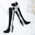 thumbnail image 6 of APHNUS Fashionable Dating Sexy Fur High Heel Boots Over Knee Boots Round Head Waterproof Platform Black6.5, 6 of 12