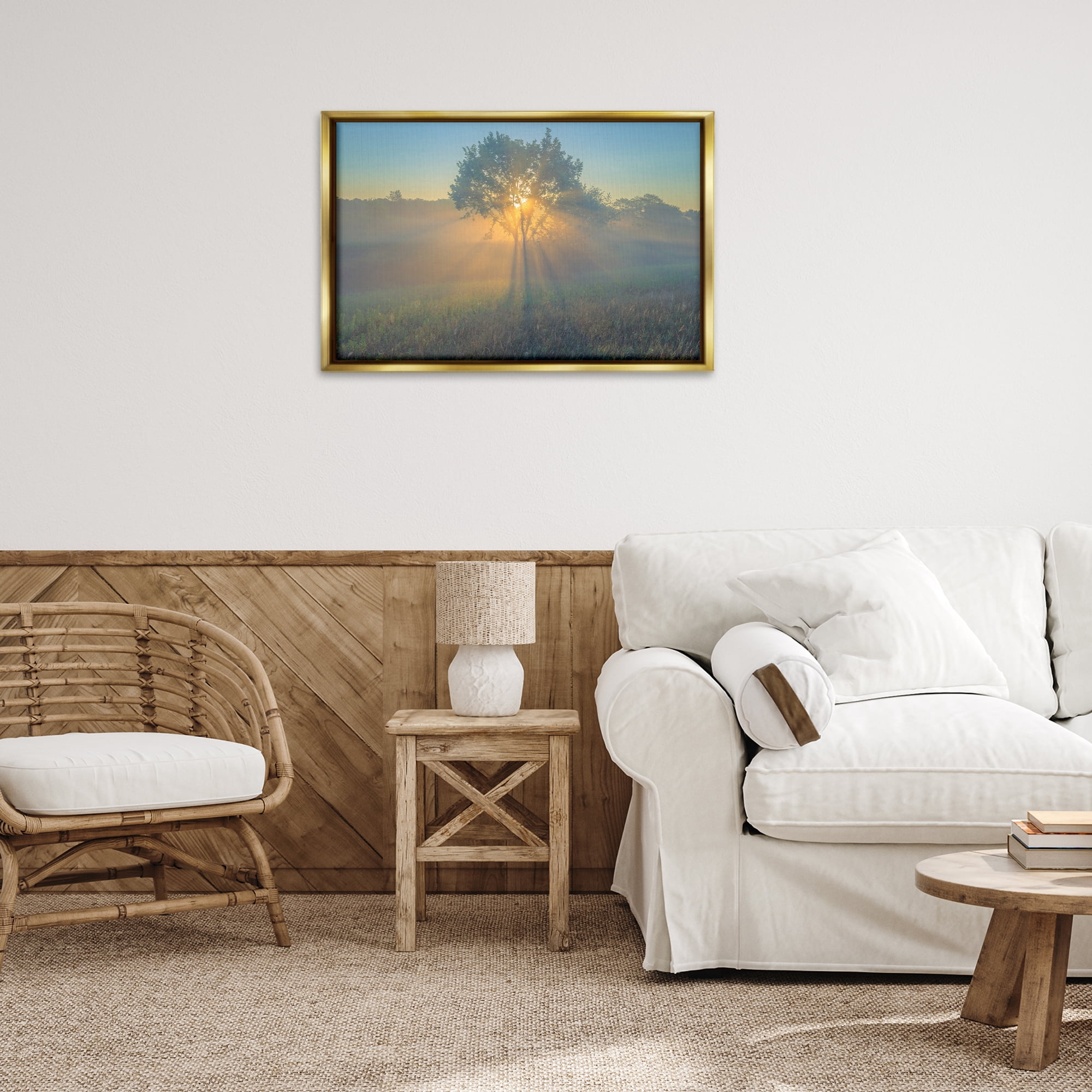 Stupell Industries Bright Sunlit Tree Landscape & Nature Photography Gold Floater Framed Canvas Art Print Wall Art, 31 x 21