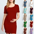 thumbnail image 7 of gakvbuo Maternity Dress For Photoshoot Womens Short Sleeve Breast-Feeding Maternity Nursing Dress Bodycon Pregnancy Scoop Neck Ruched Midi Fitted Dresses For Women 2117, 7 of 7