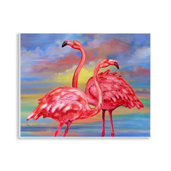 Stupell Industries Rainbow Sunset Flamingos Animals & Insects Painting Unframed Art Print Wall Art, 14 x 11