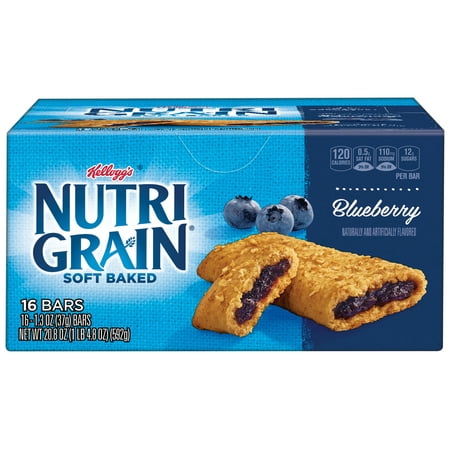 Kellogg's Nutri-Grain Cereal Bars, Blueberry, Indv Wrapped 1.3oz Bar, 16/Box