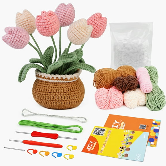 UzecPk Beginner Crochet Kit with 6 Colors of Yarn and Double Ended Hook, 12 Pieces