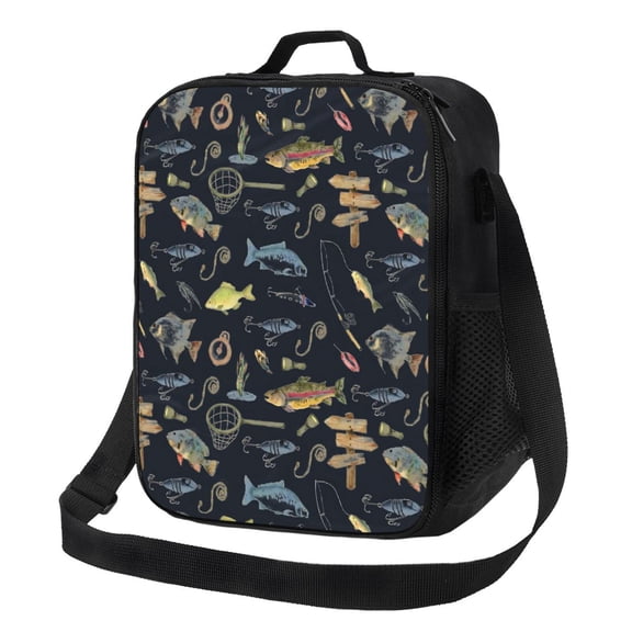 Fish Lunch Bag Insulated Thermal Box with Shoulder Strap & Handle for Work and Picnic