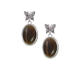 thumbnail image 2 of Delight Jewelry Silvertone Oval - Imitation Cat's Eye - Brown - Silvertone Antiqued Butterfly Post Earrings, 2 of 4