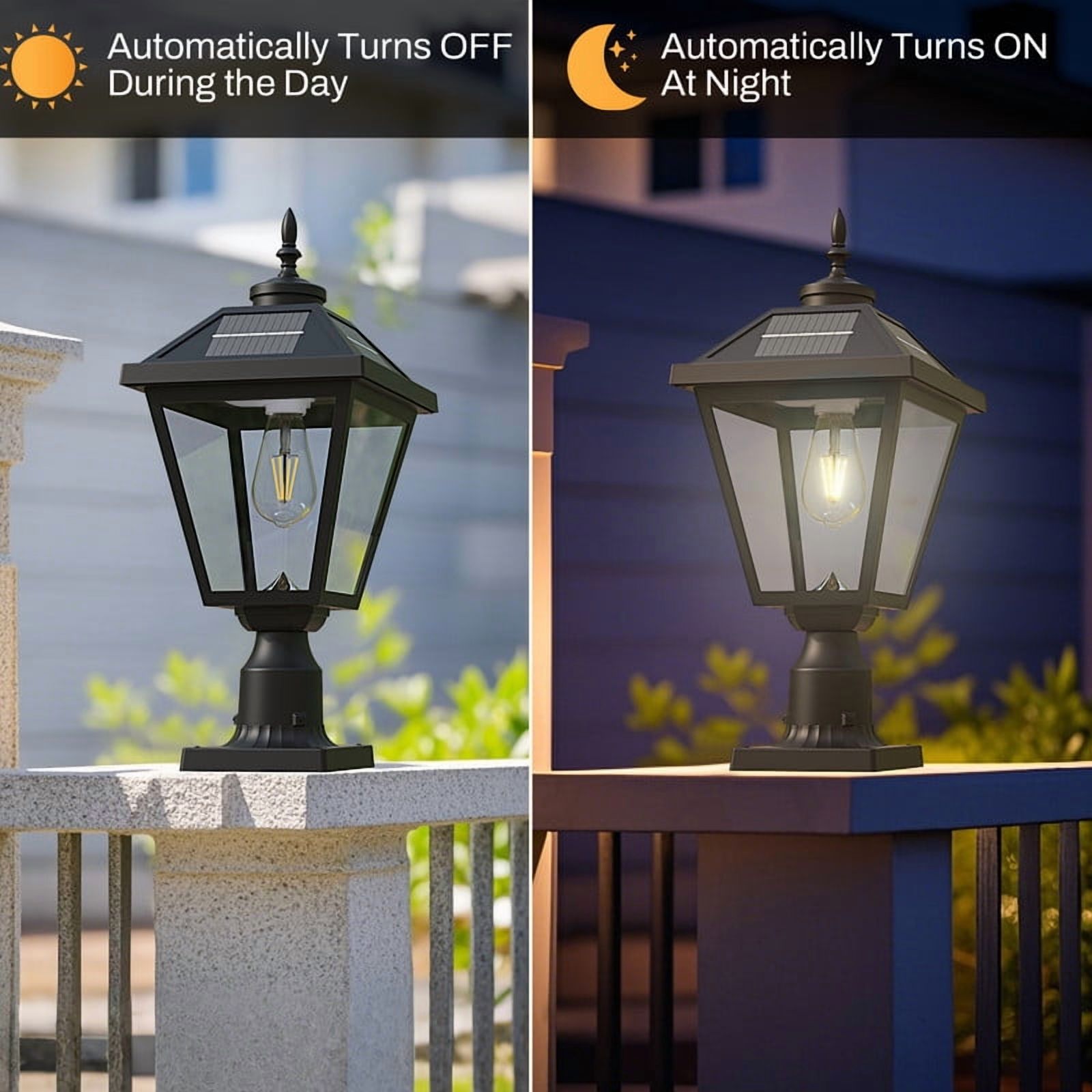 Cedar Hill 22-in Black Clear Glass Outdoor Solar Post Lantern Dusk-to-Dawn