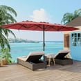 thumbnail image 3 of Garvee 15ft Double-Side Large Patio Umbrellas with Base Included, Rectangular Outdoor Pool Table Umbrella, UV Protective, Outside Market Umbrellas for Poolside Lawn Backyard Deck, 3 of 8