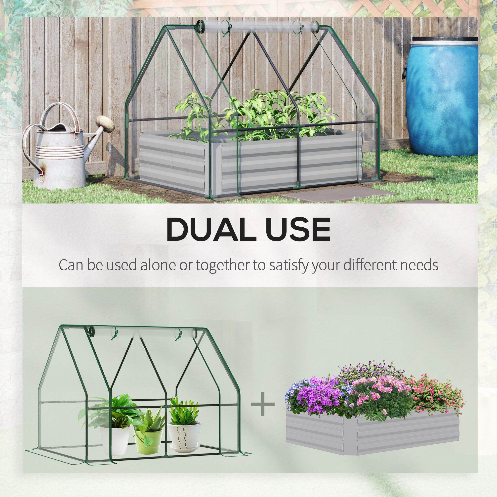 4' x 3' Galvanized Raised Garden Bed with PVC Greenhouse Cover, Outdoor Planter Box for Vegetables