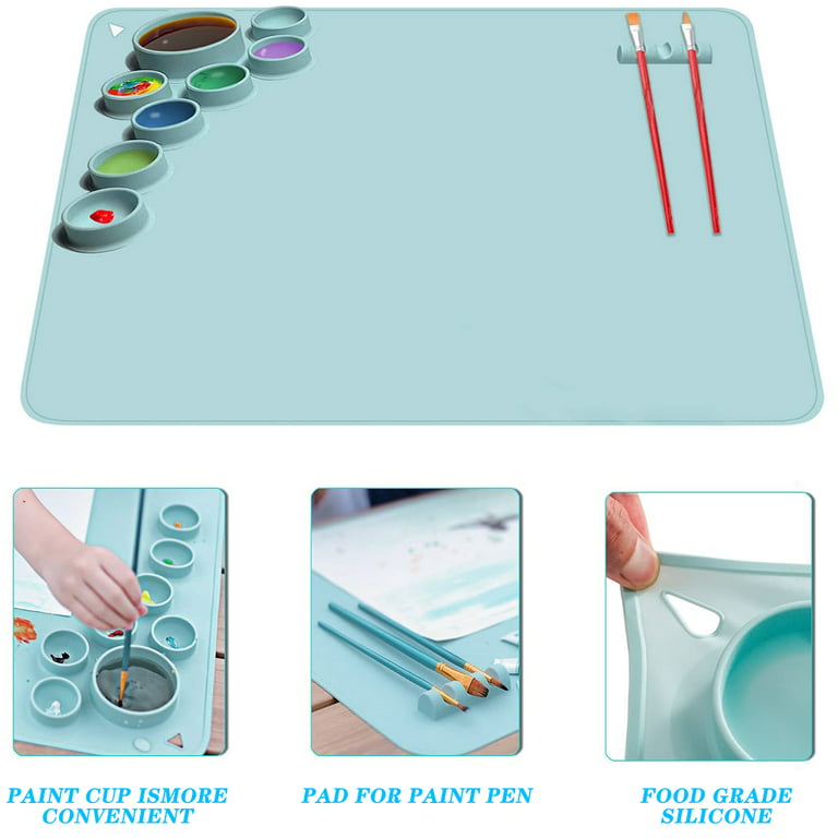Civg 24 inchx16 inch Large Silicone Craft Mat with Cleaning Cup and Paint Holder for Resin Casting, Craft Painting Mat Nonstick Silicone Sheet for