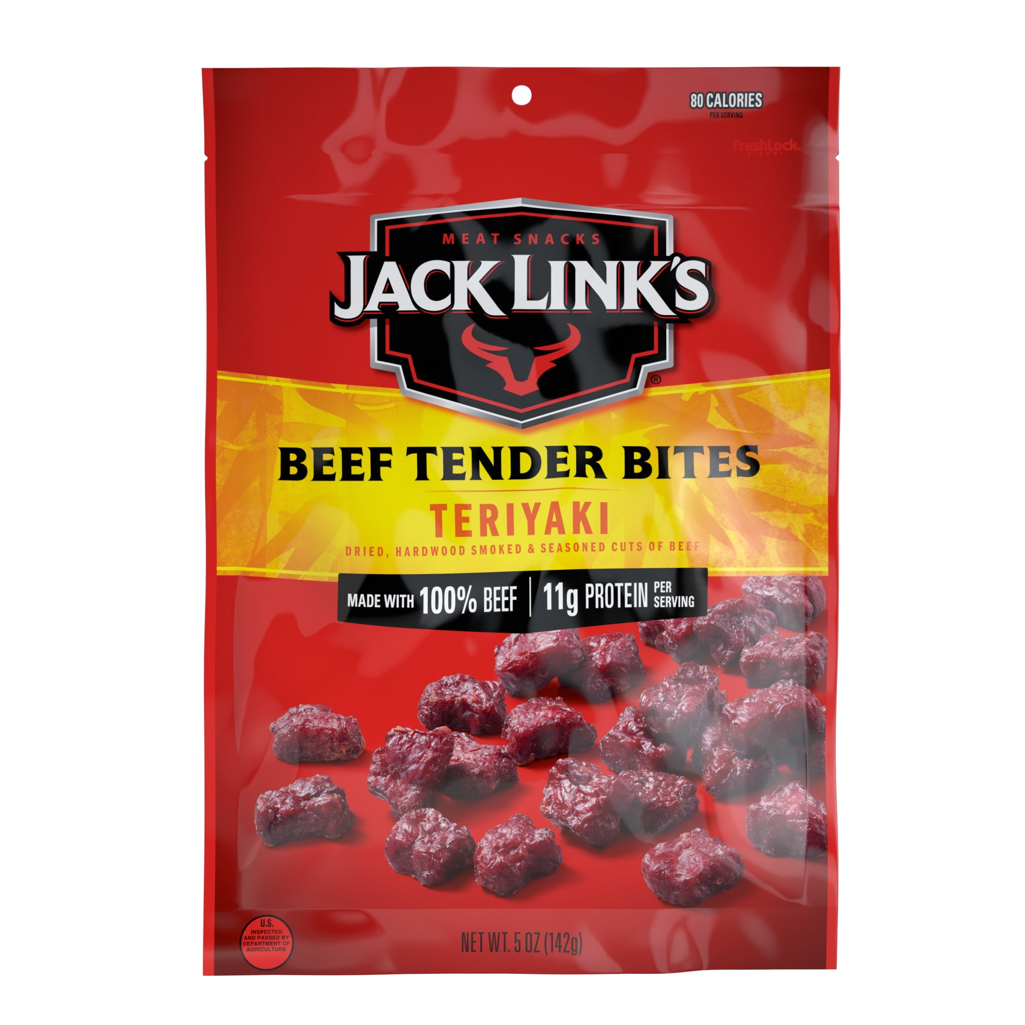 (8 pack) Jack Link’s Teriyaki Beef Tender Bites, Made with 100% Beef, 5 Ounce, Resealable Bag