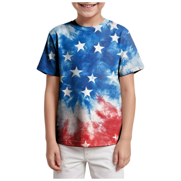 adviicd Patriotic Shirts for Kids American Flag Tees Kids Independence Day Patriotic Short Sleeve Tops (Sky Blue,6-7 Years)