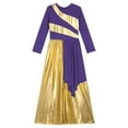 thumbnail image 4 of iixpin Kids Girls Metallic Long Sleeve Liturgical Lyrical Praise Dance Wide Leg Jumpsuit Worship Gown Robe Purple 12, 4 of 6