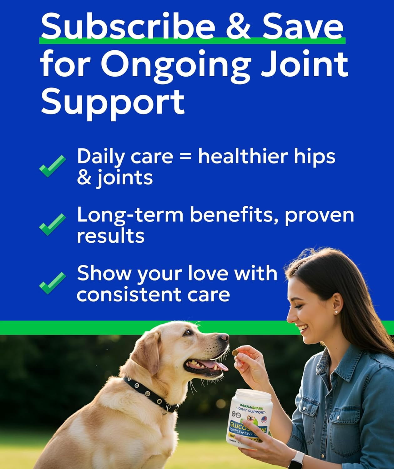 BARK&SPARK Premium Glucosamine Chews for Dogs - Dog Supplements for Hip and Joint with Chondroitin, MSM & Omega-3 Fish Oil - Joint Pain Relief & Large Small Breed - 120 Treats - Chicken - made in USA