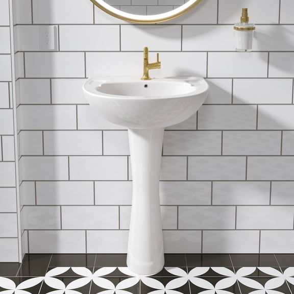 20" Tall U-Shape Pedestal Bathroom Sink Vitreous China with Overflow in White