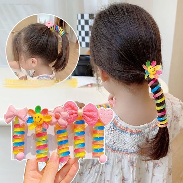 Banda para el cabello con dibujos animados para niños, línea telefónica, banda para el cabello, banda de goma elástica para la cabeza, banda para el cabello con cola de caballo de aspecto