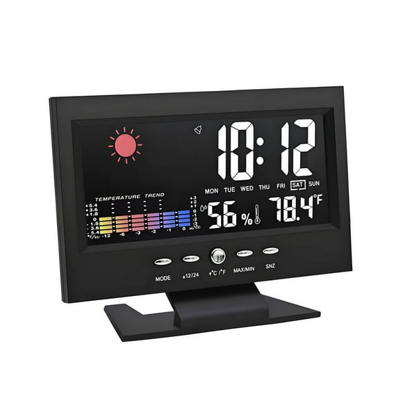 POINTERTECK Atomic Clock Large Display Digital Clock with Colorful Screen Voice Controlled Backlight Atomic Wall Clock with Weather Forecast
