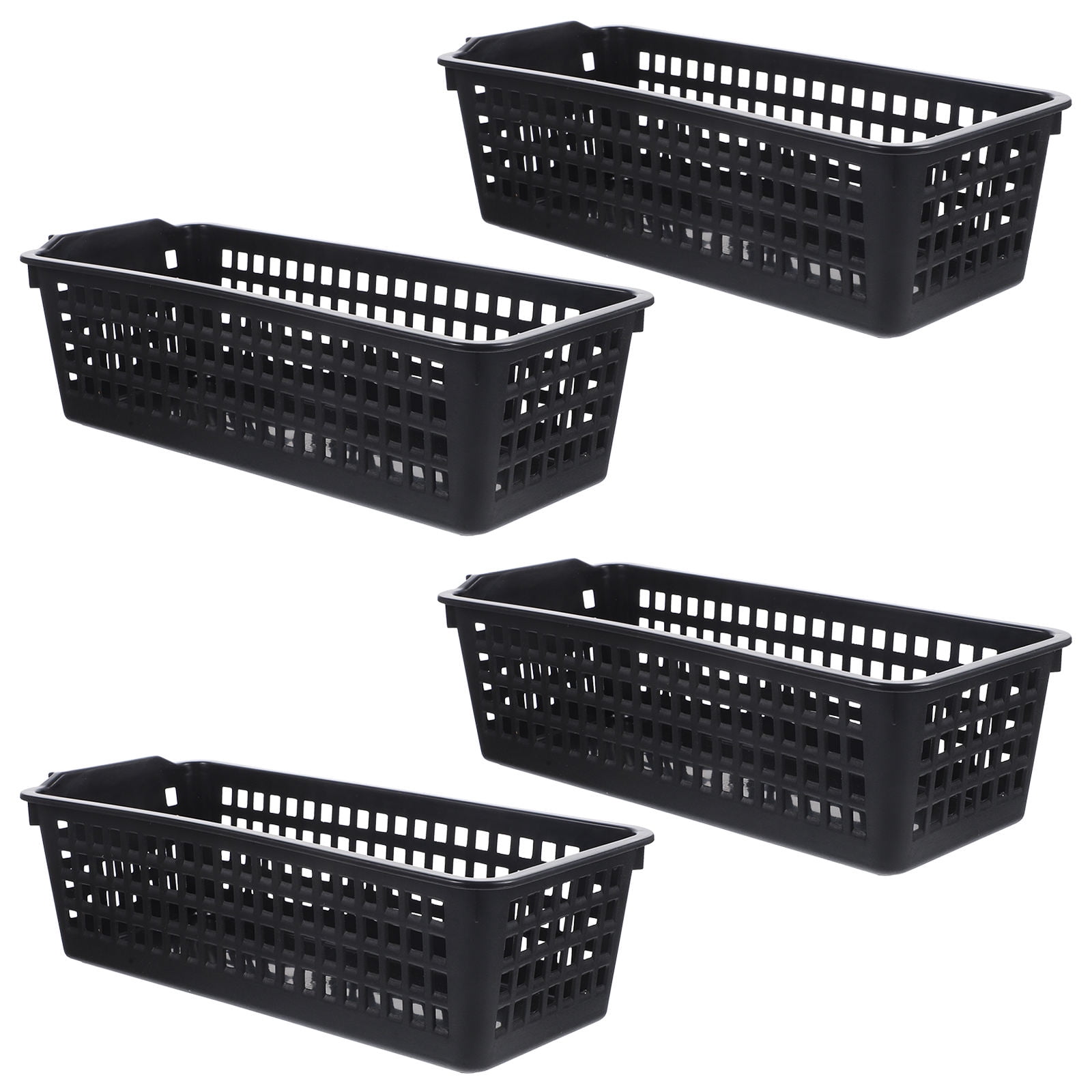 UPOUART Set of 4 Slim Black Storage Baskets with Handles, PP Plastic for Kitchen, Bathroom, Bedroom Organization