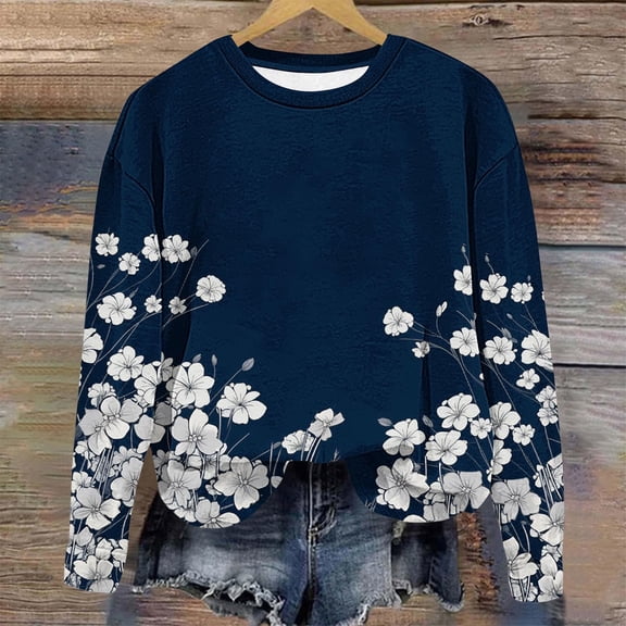 Women's Sweatshirts Crewneck Graphic Print Casual Printed Round Neck Long Sleeved Winter Pullover Hoodie