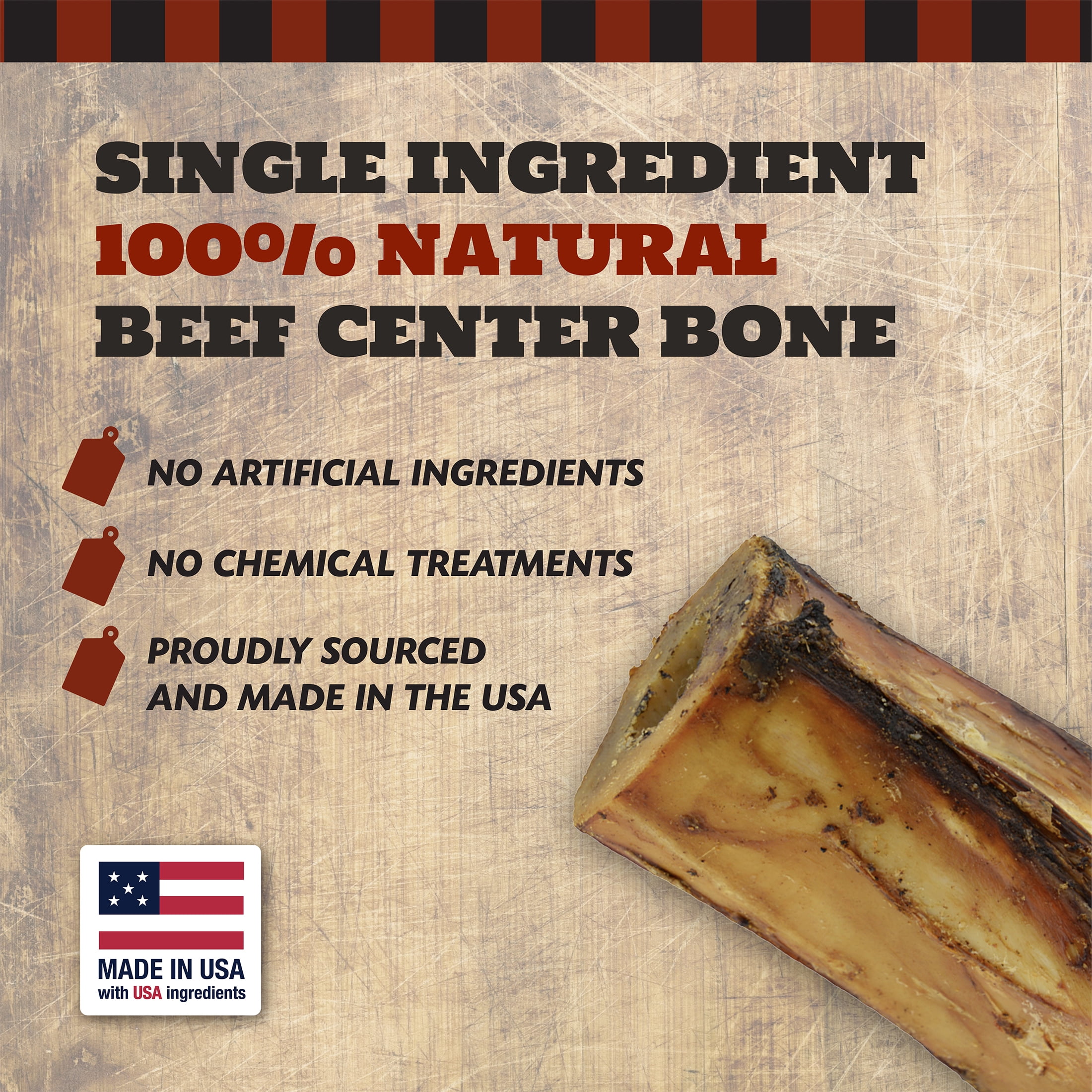 The Country Butcher Medium (4") Beef Center Dog Bones with Marrow & Meaty Pieces, Moderate to Aggressive Chewers, Made in USA, 3 Count