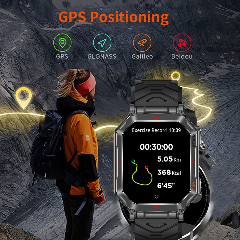 AIEK KR92 With Ai ChatGPT GPS Smart Watch 3ATM Waterproof 450mAh Bluetooth Call Outdoor LED Flashlight Compass Outdoor Sport Smartwatch