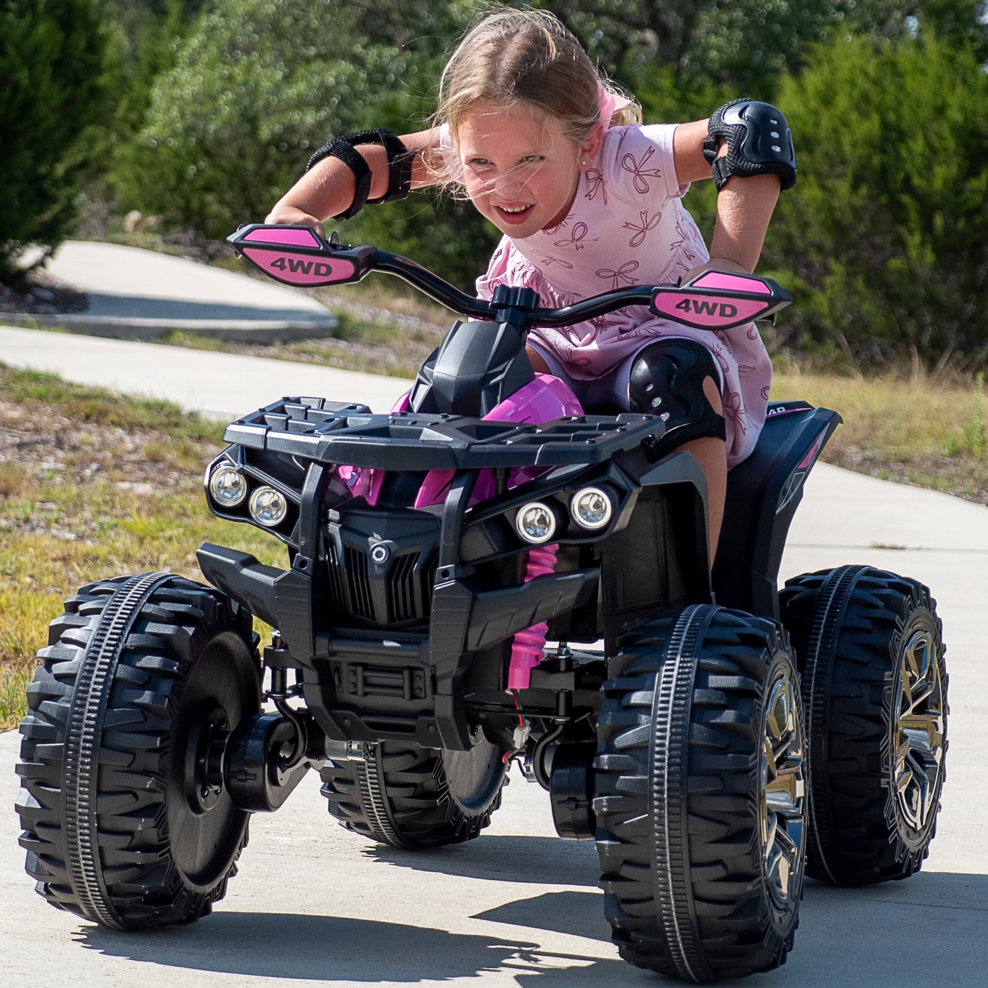 24 Volt ATV for Kids, Joyracer 4 Wheeler for Kids, 4WD Power Car Wheels with 800W Motor, Bluetooth/MP3, Horn, Music, LED for Big Kids Gift, Pink