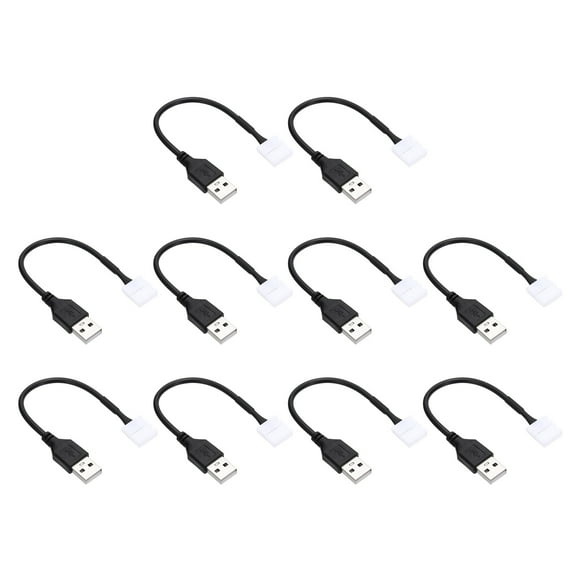 Uxcell LED Strip Connector Cable, 10 Pcs USB to 2 Pin Quick Solderless Power Cord for 5050 10mm Width Strip Lighting