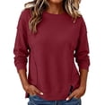 thumbnail image 2 of Women Waffle Knit Raglan Sweatshirt Sevevn Crew Neck Side Slit Long Sleeve Loose Fit Casual Pullover, 2 of 8