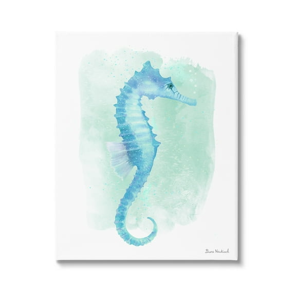Stupell Industries Blue Seahorse Aquatic Life Subtle Ocean Painting Painting Gallery Wrapped Canvas Print Wall Art, Design by Diane Neukirch