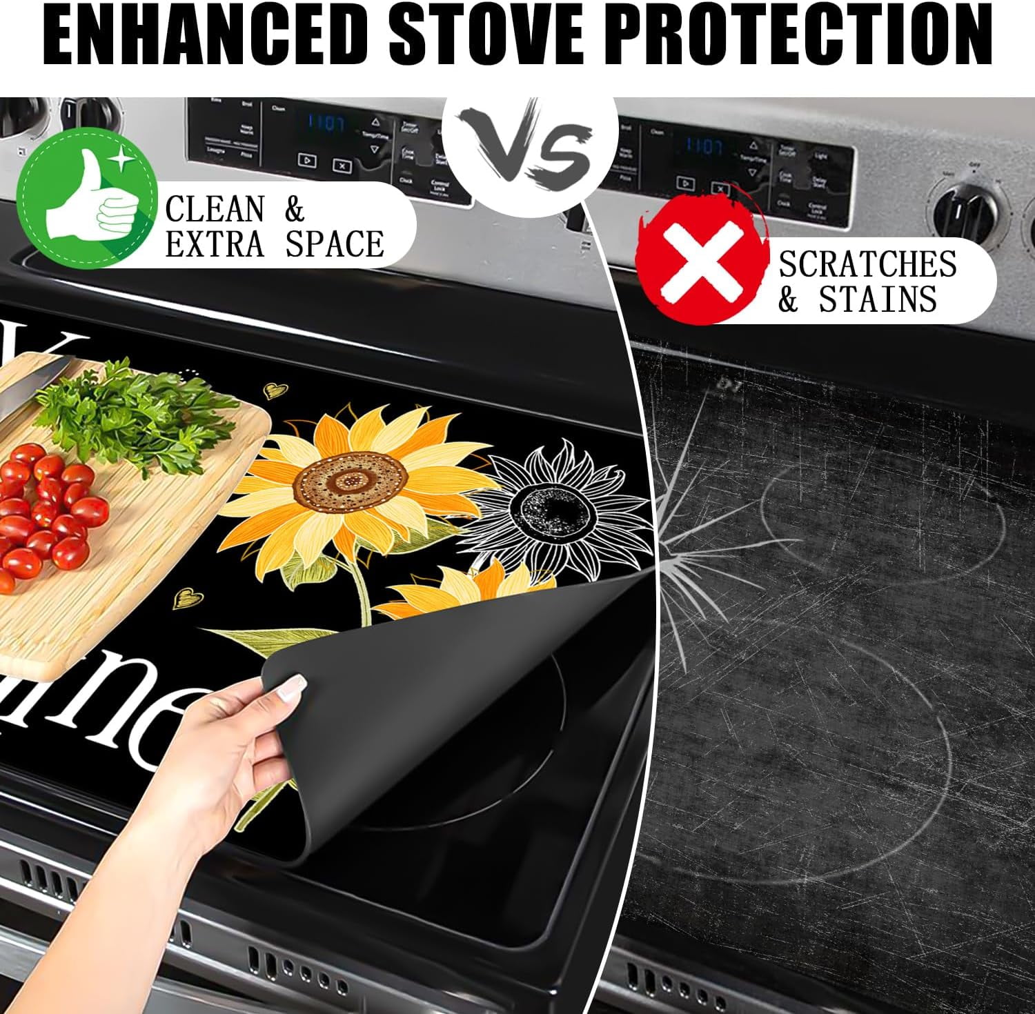 Christma Stove Top Covers for Electric Stove, You Are My Sunshine Fall Stove Cover Sunflowers Non-Stick Kitchen Pad for Gas Stove Cooktop Washable Countertop Protector Mat Keep Stove Clean Black