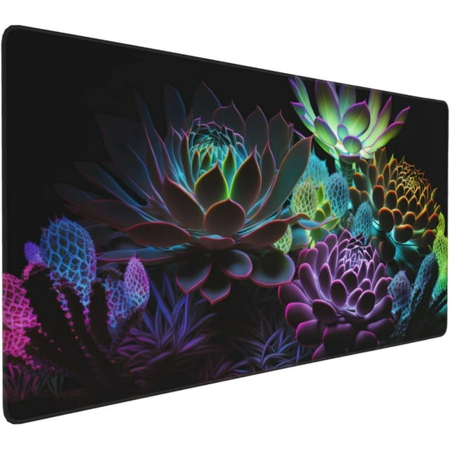 Succulent Plants Gaming Mouse Pad - Large Desk Mat, Non-Slip Rubber Base, Extended Mousepad, XXL Keyboard Mouse Mat, Perfect for Computer, Home Office, 35.4x15.8 Inch