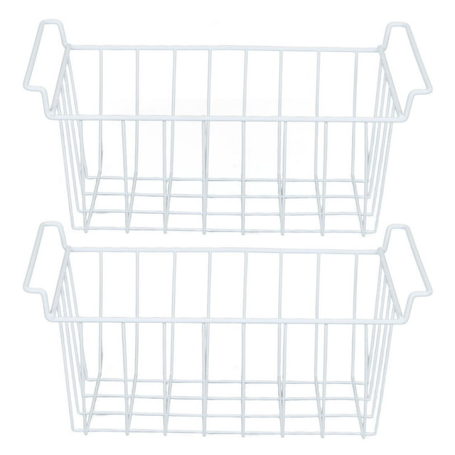 2 cestas de alambre para almacenamiento de congelador, organizador de contenedores colgantes de metal con revestimiento de PE, L 44,5 cm X W 24,5 cm X H 20 cm
