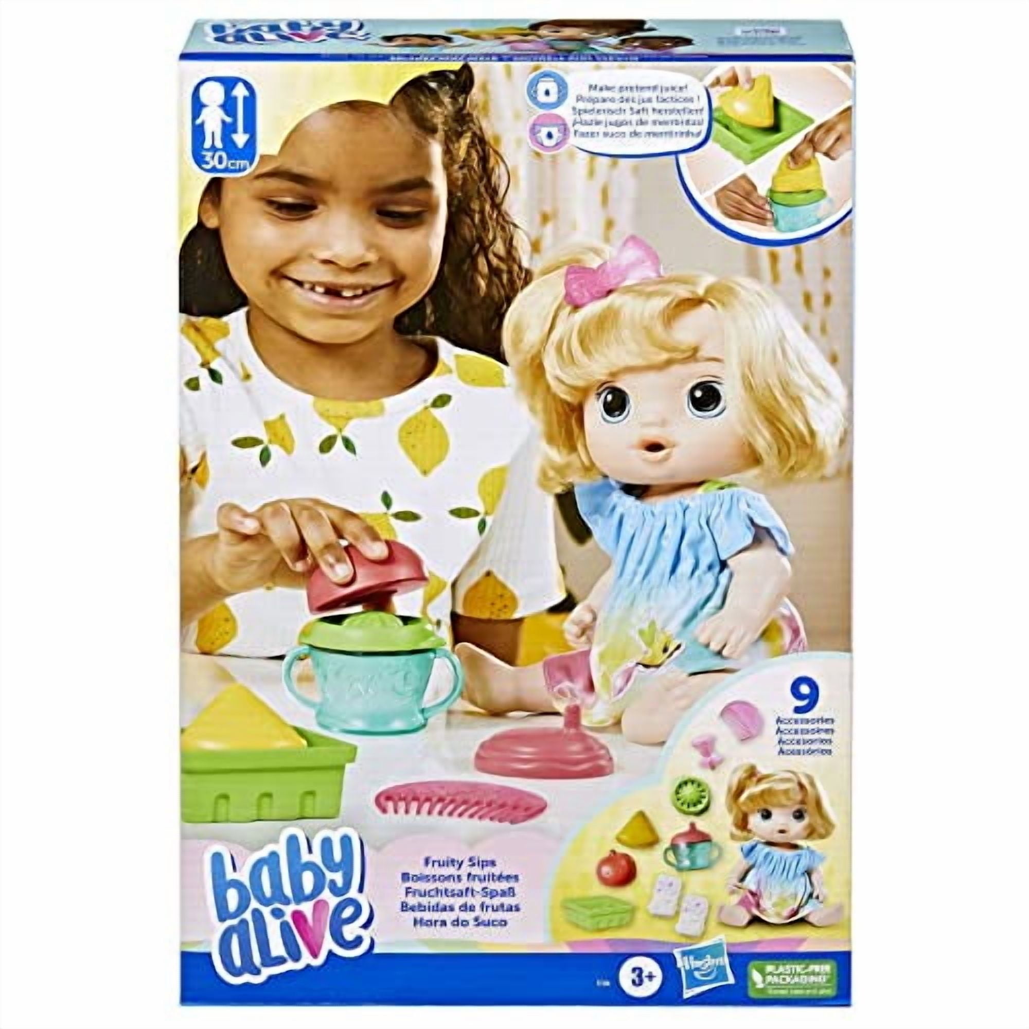 Baby Alive Fruity Sips Doll, Apple, Pretend Juicer Baby Doll Set, Kids 3 and Up, Blonde Hair