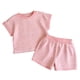 thumbnail image 1 of Estilo de Verano Conjunto de Niños de Verano Color Sólido Raya Pantalones Cortos Casuales de Dos Piezas de Punto de Manga Corta Vestido de Verano Corto, 1 of 7