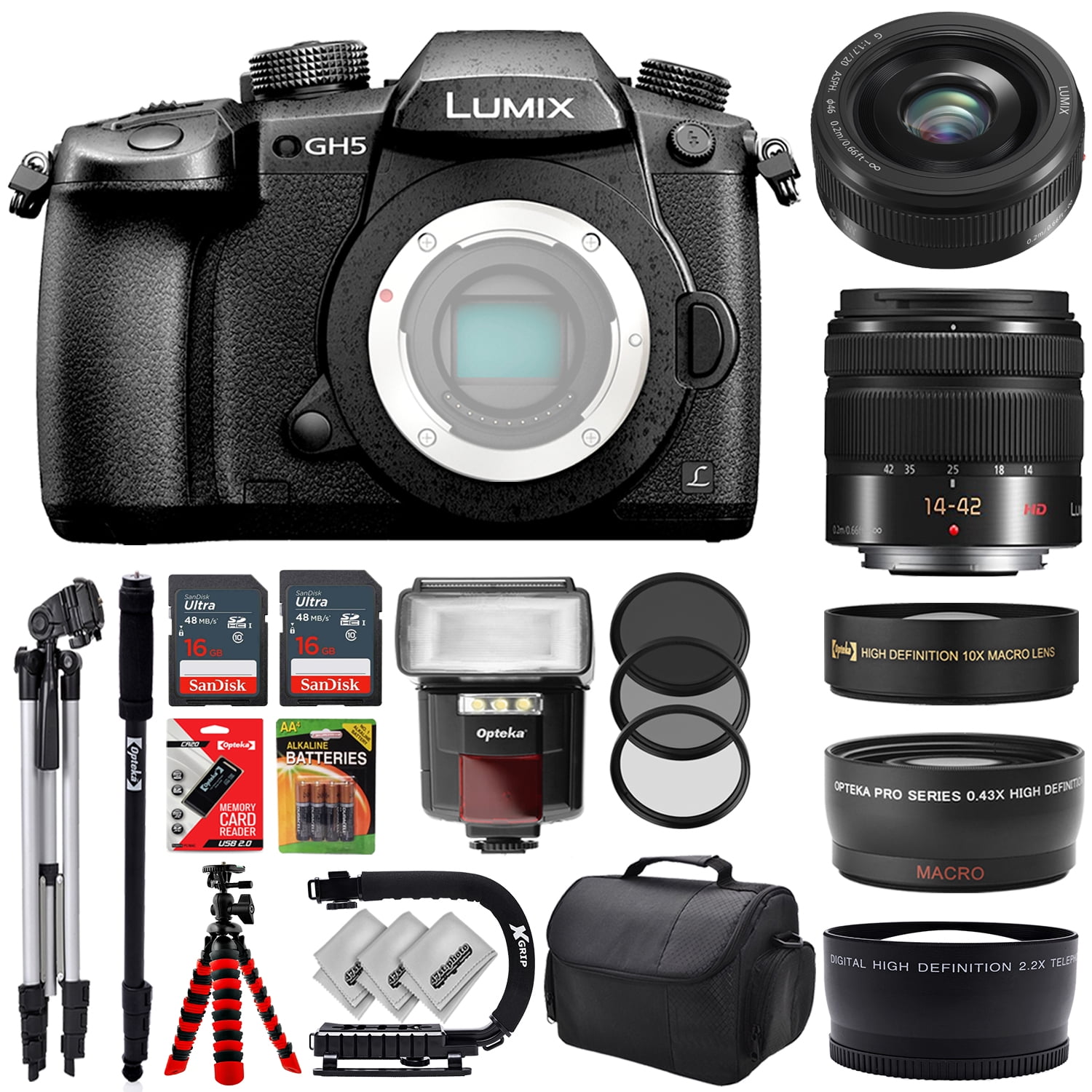 Panasonic Lumix DC-GH5 DSLR Camera w/ 4 Lens - 14 to 90mm - 64GB