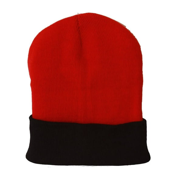 Top Headwear's Winter Cuffed Beanie Cap Two Toned - Red Black
