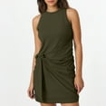 thumbnail image 2 of Vestido corto de manga corta con nudo en la cintura para mujer - Mezcla de lino ligera, corte ajustado para el verano, atuendo informal versátil, tallas S-XL, 2 of 5