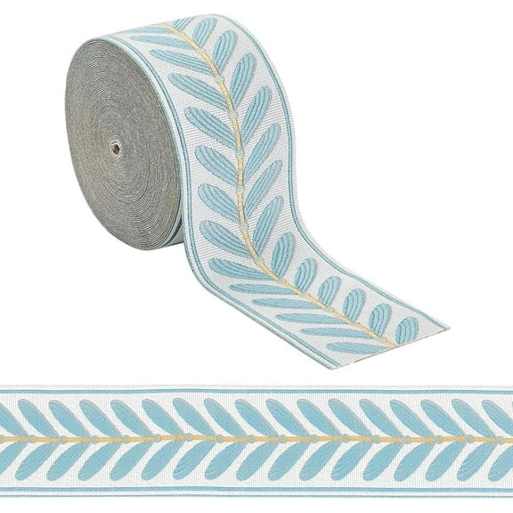 10.9 Yards Jacquard Ribbon Trim 2.4 Inch Leaf Pattern Jacquard Polyester Ribbons Blue Leaf Jacquard Woven Embroidery Trim Mixed Color DIY