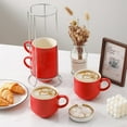 thumbnail image 2 of TRAHOO-Red Coffee Mugs, 15 oz Stackable Coffee Cups Set of 4 with Rack - Ceramic Large Ribbed Modern Latte Cup Set for Cappuccino, Tea, Hot Cocoa, Drinks - Dishwasher & Microwave Safe, 2 of 4