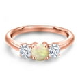 thumbnail image 3 of Gem Stone King 18K Rose Gold Plated Silver White Ethiopian Opal and White Zirconia Engagement Ring for Women | 0.80 Cttw | Round Cabochon 5MM | Gemstone October Birthstone | Size 7, 3 of 6