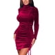thumbnail image 5 of VISgogo - Vestido corto plisado con cordón de color sólido para mujer, informal, de manga larga VISgogo  moda, 5 of 6
