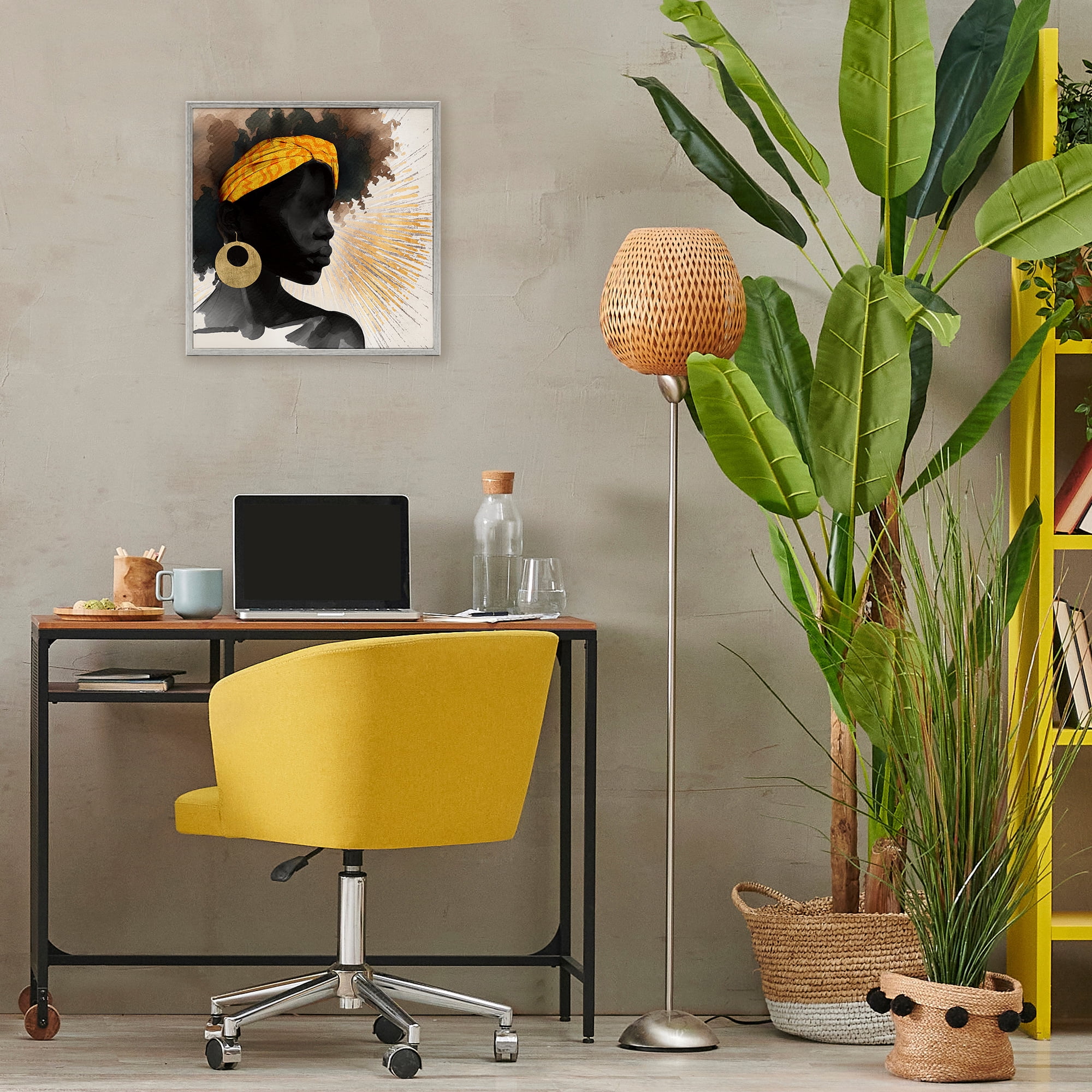Stupell Industries Sunburst Silhouette with Headwrap Gray Framed Giclee Art, design by CAD Designs