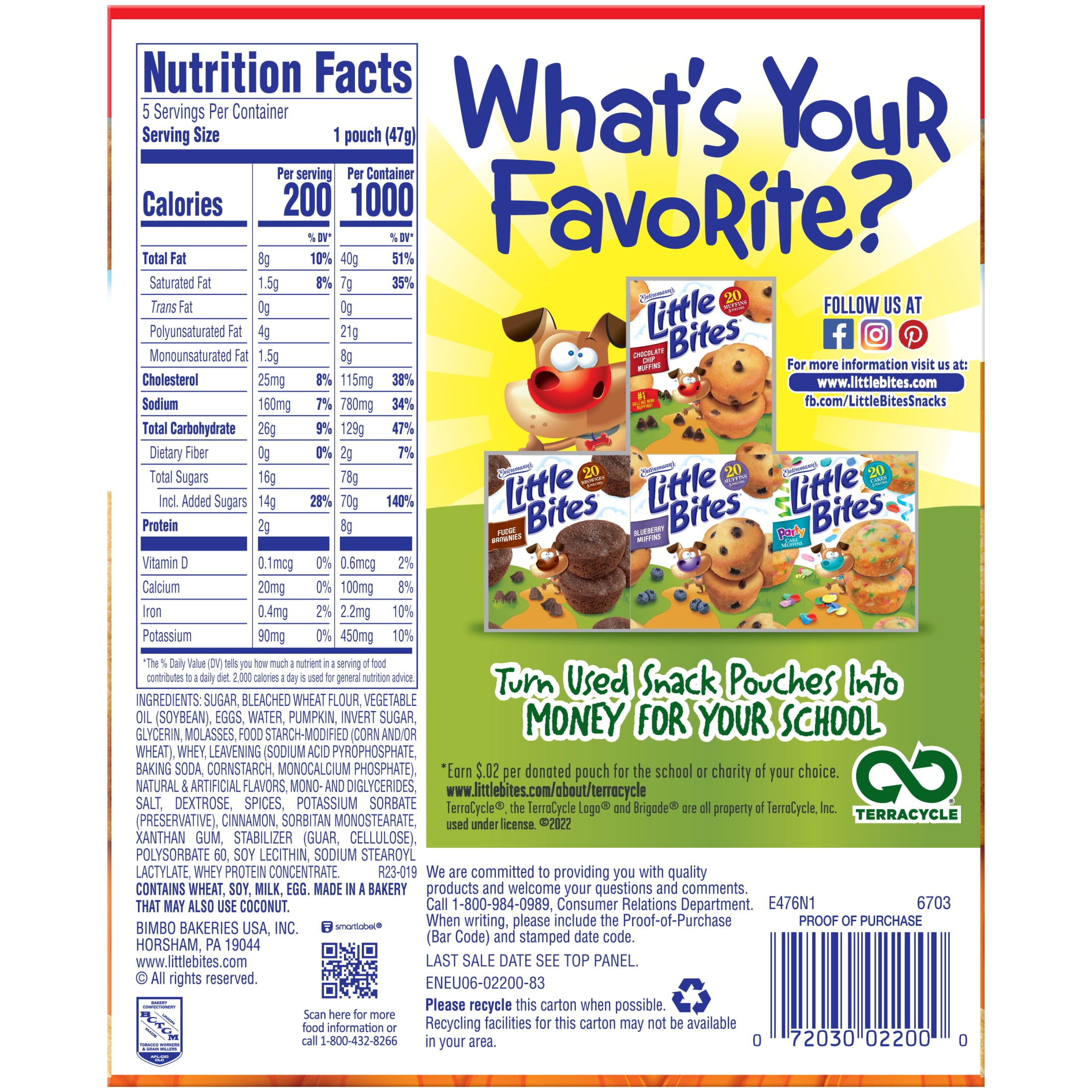 Entenmann's Little Bites Pumpkin Mini Muffins, 5 packs, 8.25 oz