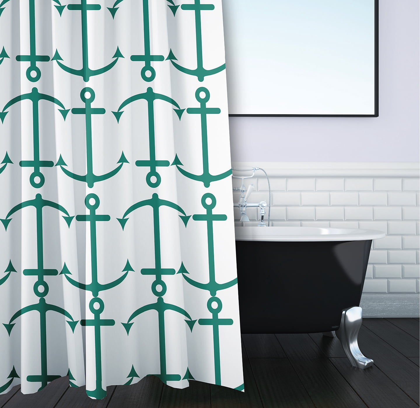 Simply Daisy 70" W x 73" L Anchor Pattern Polyester Shower Curtain, Kelly Green [1 Ct]