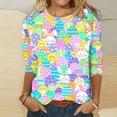 thumbnail image 2 of Brnmxoke Plus Size Easter Shirts for Women,3/4 Length Sleeve Womens Tops Casual Easter Bunny Rabbit Print Tunic Tops Vintage Crewneck Summer Tshirt Loose Dressy Shirts, 2 of 4