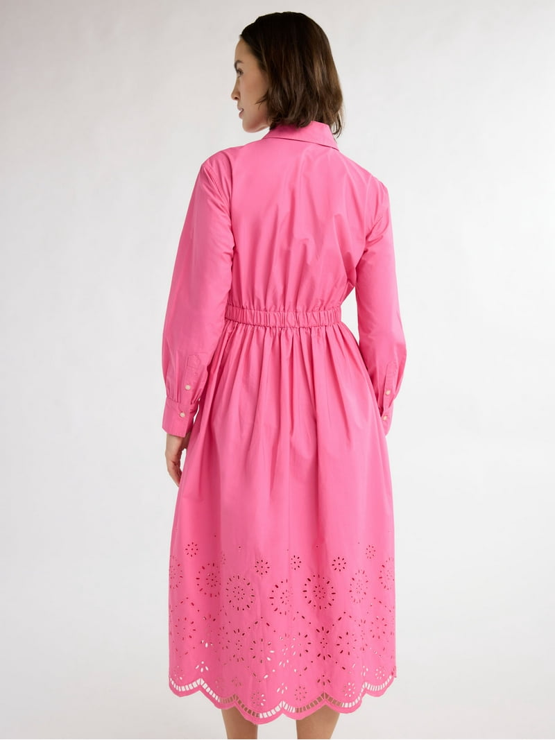 free assembly pink dress Free Assembly Women's and Women's Plus Cotton Eyelet Maxi Shirtdress, Sizes  XS-4X