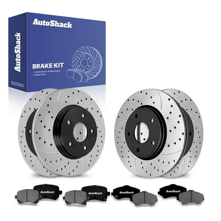 AutoShack Front & Rear Drilled & Slotted Brake Rotors Premium Ceramic Brake Pads | Replacement for Dodge Journey VW Routan 2010 Chrysler Town & Country | E-Coated | 12-PC Brake Kit | ShadowGuard