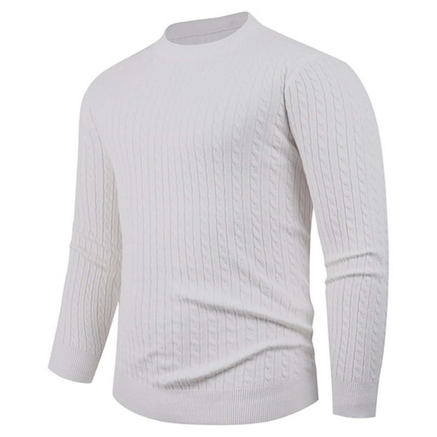 Kalauyu Men's Pullover Sweater Crewneck Cable Knit Long Sleeve Sweater Classic Soft Knitted Sweaters with Ribbing Edge