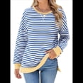 thumbnail image 3 of Sudadera Oversize para Mujer, Verano 2025, Cuello Redondo, Rayas, Larga, Aberturas Laterales, Sudaderas con Capucha Y2K Azul y M, 3 of 10